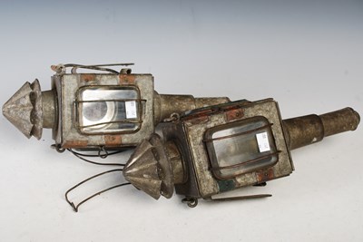 Lot 502 - A pair of antique Raydyot coach lamps with...