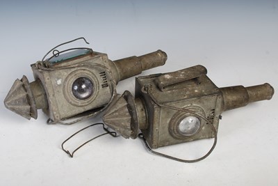 Lot 502 - A pair of antique Raydyot coach lamps with...