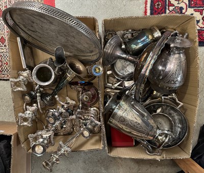 Lot 518 - Two boxes of assorted mixed EPNS wares to...