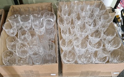 Lot 551 - Two boxes of assorted glassware.