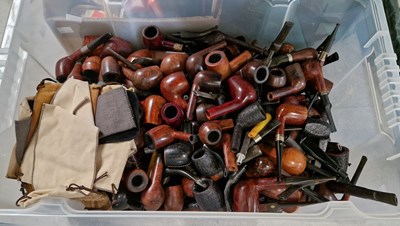 Lot 567 - A box of assorted tobacco pipes and tobacco...