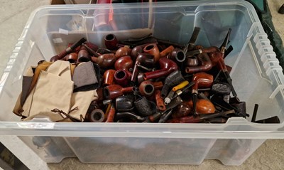 Lot 567 - A box of assorted tobacco pipes and tobacco...