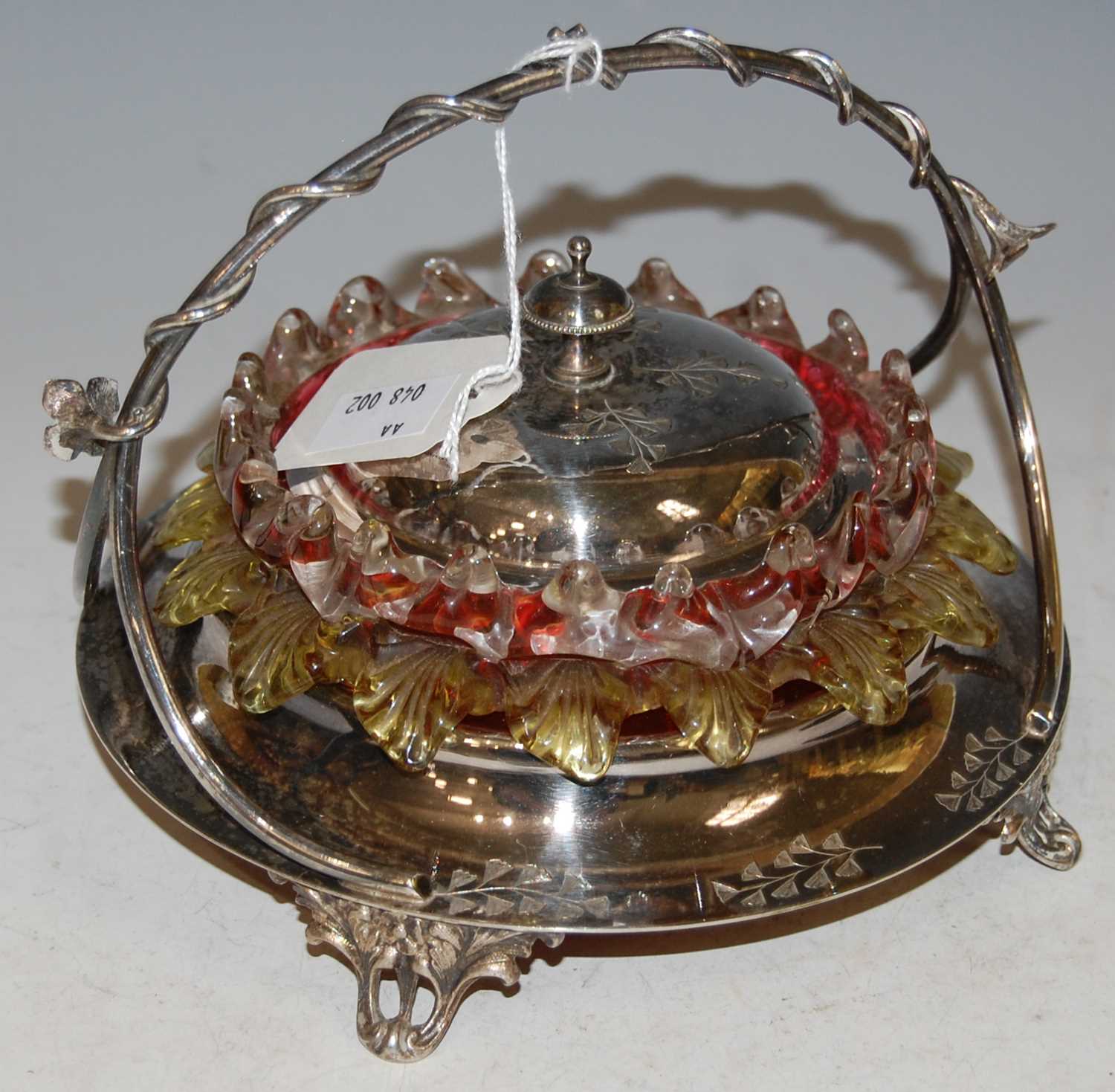 Lot 117 - A Victorian electroplated and coloured glass...