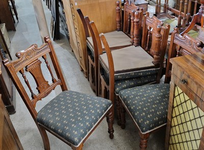 Lot 739 - A set of six 19th century walnut dining chairs...