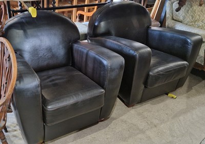 Lot 839 - A pair of modern brown leather upholstered Art...