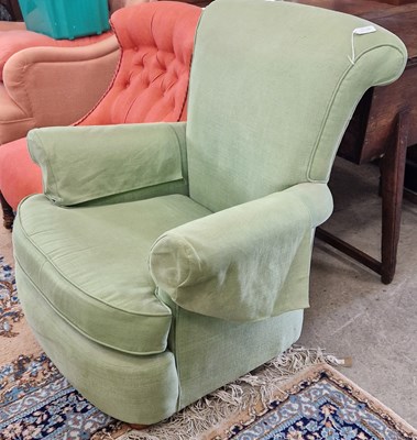 Lot 768 - A pair of green upholstered armchairs with...