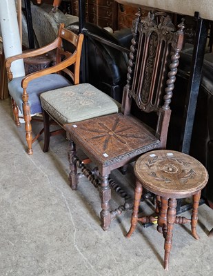 Lot 776 - A Regency style mahogany elbow chair with blue...