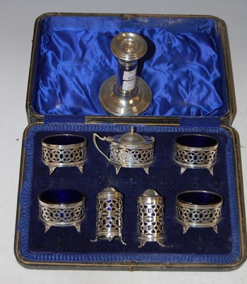 Lot 133 - A Sheffield silver six-piece cruet set in...