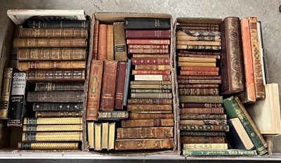 Lot 525 - Three boxes of assorted antique leather bound...