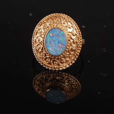 Lot 208C - A 9ct gold and opal single stone ring, size 'J'...