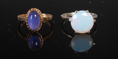 Lot 208L - Two rings to include a 9ct gold oval blue...