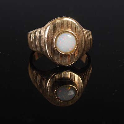 Lot 208Q - A yellow metal and single opal signet ring,...