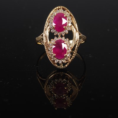 Lot 208X - A 9ct gold ruby and diamond chip double...