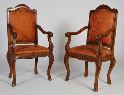 Lot 62 - A pair of French stained beech upright...