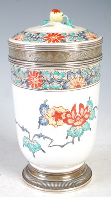 Lot 489 - A Chantilly porcelain white metal mounted jar...