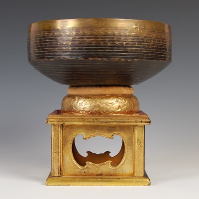 Lot 580 - A Japanese bronze temple gong, with horizontal...