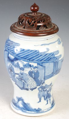 Lot 525 - A Chinese porcelain blue and white jar with...