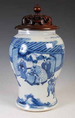 Lot 525 - A Chinese porcelain blue and white jar with...