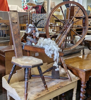 Lot 809 - An Art Nouveau poker work spinning chair, 84...