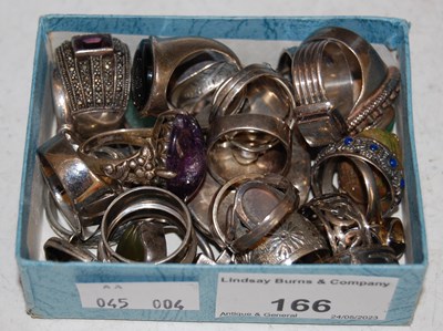 Lot 166 - A collection of assorted white metal rings.