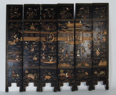 Lot 64 - A Chinese lacquer and hardstone inlaid...