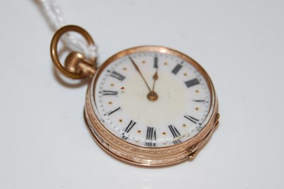 Lot 175 - A yellow metal fob watch stamped '9C' with...