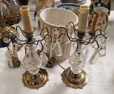 Lot 456 - A pair of brass and glass table lamps and...