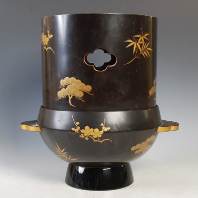 Lot 458 - A Japanese black lacquer two-part storage bin...