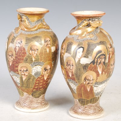 Lot 24 - A pair of Japanese Satsuma pottery vases,...