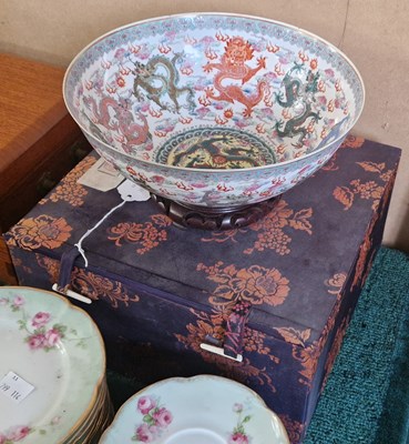 Lot 487 - A boxed Chinese eggshell porcelain dragon bowl,...