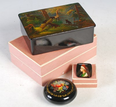 Lot 46 - A Russian rectangular shaped lacquered box and...