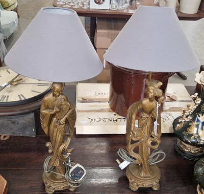 Lot 492 - A pair of Japanese figural resin table lamps,...