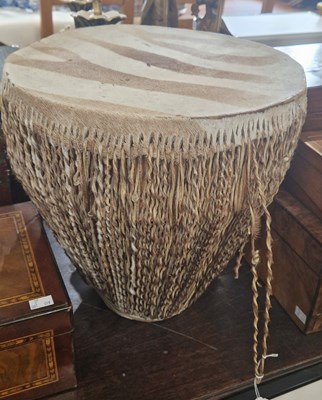 Lot 497 - Tribal interest - a vintage zebra hide drum 39...