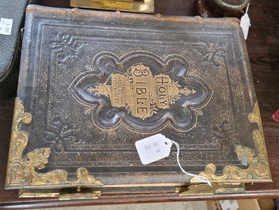 Lot 503 - An antique leather and brass bound family...