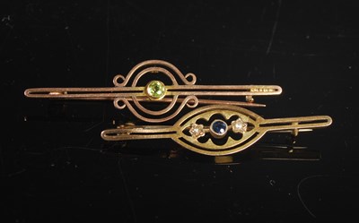 Lot 72 - A yellow metal mounted bar brooch stamped "9ct"...