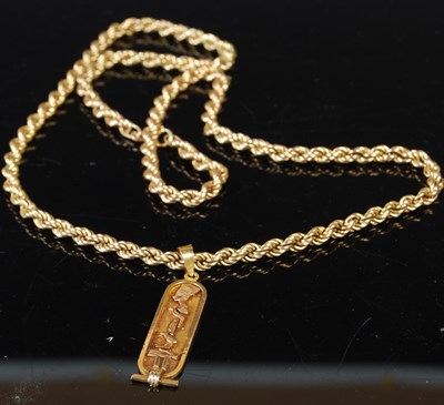 Lot 81 - A 9ct gold rope twist necklace suspending...