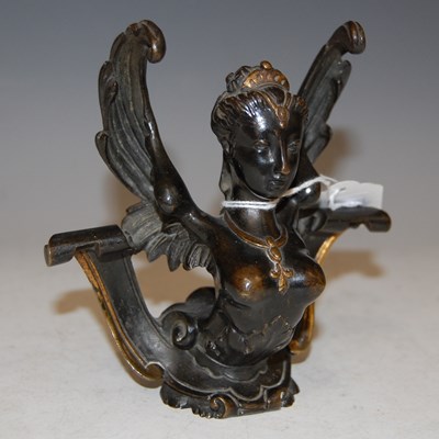 Lot 196 - A bronze figural mount cast as a winged...