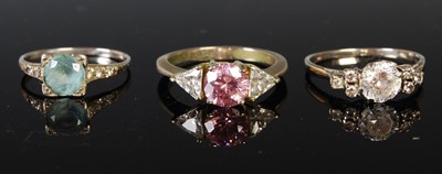 Lot 86 - Three assorted white metal gem set dress rings.