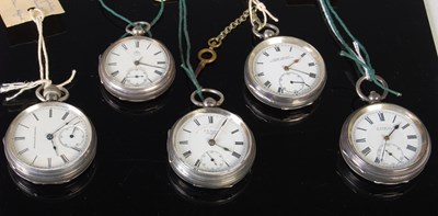 Lot 95 - Five assorted silver open-faced pocket watches...