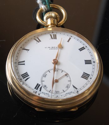 Lot 97 - A 9ct gold cased open-faced pocket watch, JW...