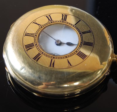 Lot 98 - An 18ct gold cased half-hunter pocket watch,...