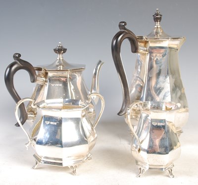 Lot 123 - A four-piece Sheffield silver octagonal shaped...