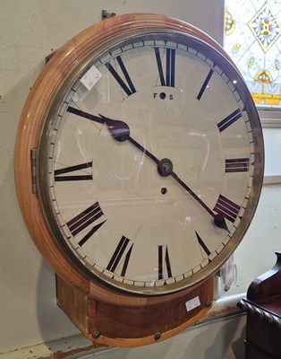 Lot 703 - A 19th century pine wall clock, with white...