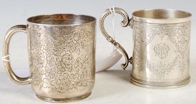 Lot 149 - Two silver christening mugs, one with London...