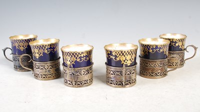 Lot 152 - A set of six Birmingham silver mounted Aynsley...