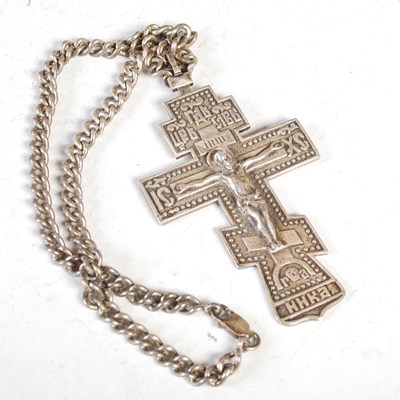 Lot 162 - A Russian silver crucifix form pendant on...