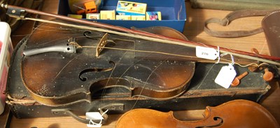 Lot 270 - A dark wood and violin and single bow,...