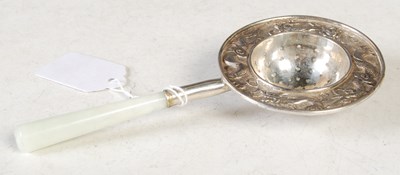 Lot 172 - A Chinese white metal mounted tea strainer...