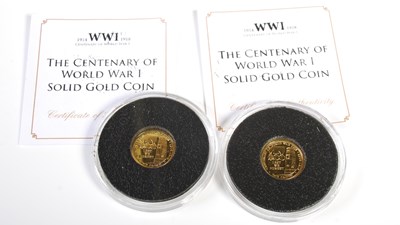 Lot 224 - Two Jubilee Mint 9ct gold Centenary of WWI...