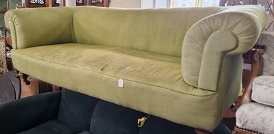 Lot 751 - An Antique green upholstered sofa with turned...